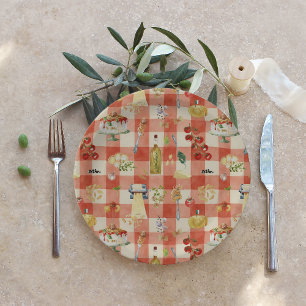 Holy Ravioli Gingham Pattern Little Meatball Paper Plate