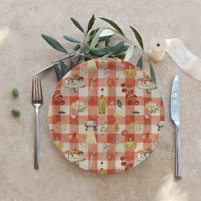 Holy Ravioli Gingham Pattern | Little Meatball  Paper Plate (Creator Uploaded)