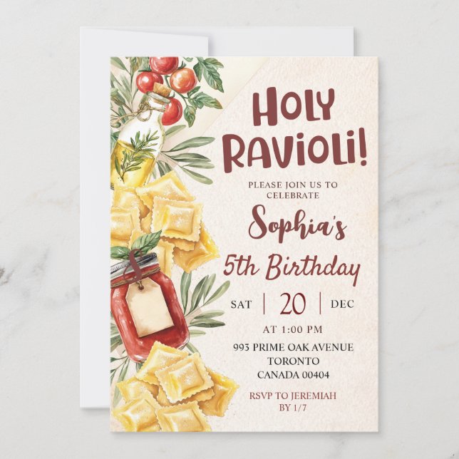 Holy Ravioli Kids Birthday Invitation (Front)