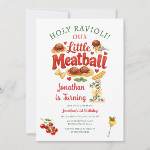 Holy Ravioli Little Meatball Pasta 1st Birthday Invitation