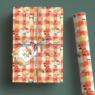 Holy Ravioli Pasta Party Italian Gingham Wrapping Paper