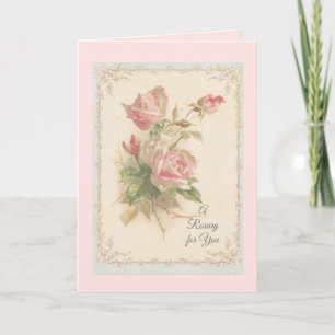 Holy Rosary with pink roses Prayer Card