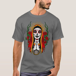 Holy Santa Muerte Cult Girl with Flowers  T-Shirt