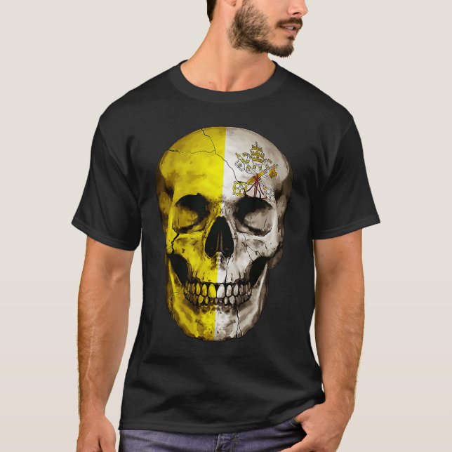 Holy See Flag Skull Vatican Roots Proud Patriotic T-Shirt (Front)