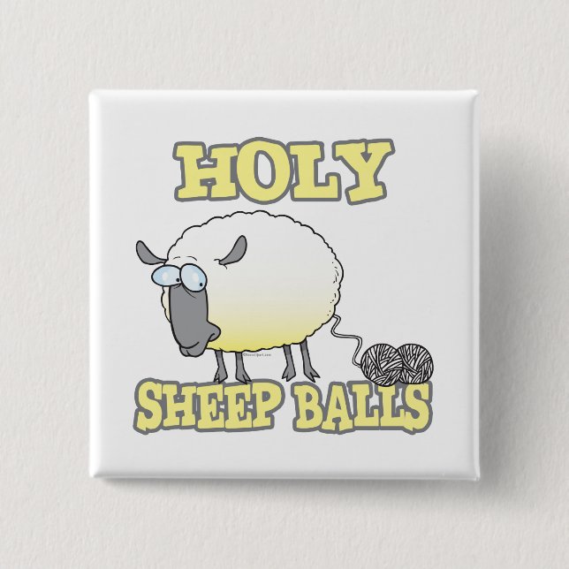 holy sheep balls funny unraveling yarn sheep 15 cm square badge (Front)