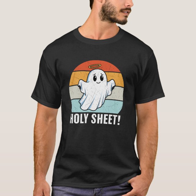Holy Sheet Funny Halloween Ghost Meme Retro Devine T-Shirt (Front)