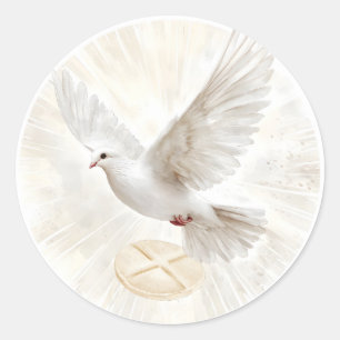 Holy Spirit Dove Host First Communion Christian Classic Round Sticker