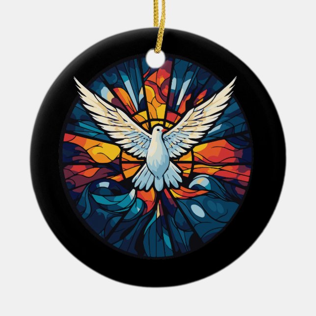 Holy Spirit Dove Stained Glass style Ceramic Tree Decoration (Front)
