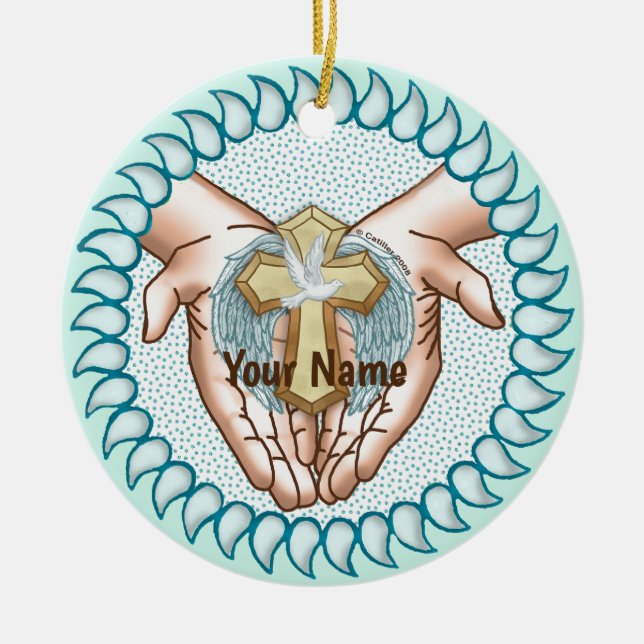 Holy Spirit Hands  Ceramic Tree Decoration (Front)