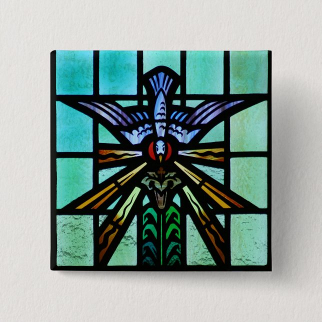 Holy Spirit Stained Glass Art 15 Cm Square Badge (Front)