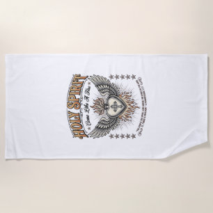 Holy Spirit Vintage Engraving Winged Heart Shirt_1 Beach Towel