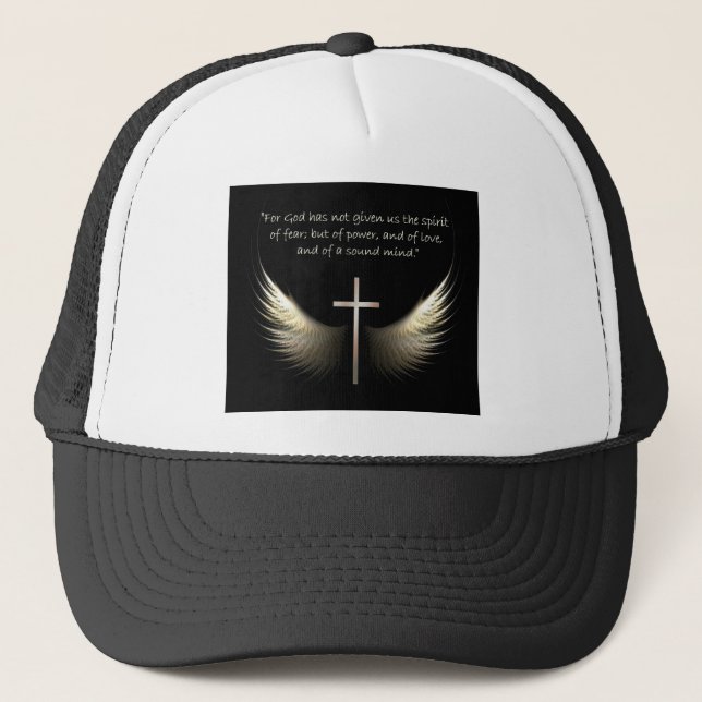 Holy Spirit Wings with Christian Cross Scripture Trucker Hat (Front)