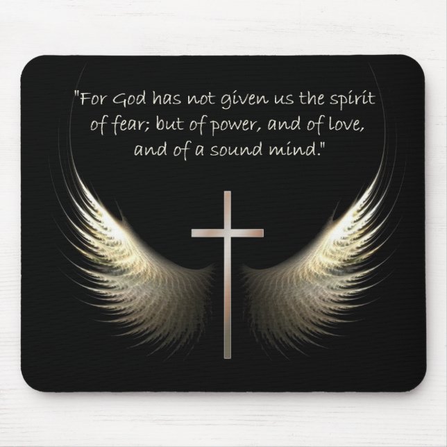 Holy Spirit Wings with Cross and Scripture Verse Mouse Pad (Front)