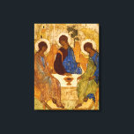 Holy Trinity by Andrey Rublev Canvas Print<br><div class="desc">Andrey Rublev - Holy Trinity. Andrei Rublev was a Russian icon painter born in the 1360s,  and died between 1427 and 1430 in Moscow. He is considered to be one of the greatest mediaeval Russian painters of Orthodox Christian icons and frescos.</div>