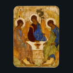 Holy Trinity by Andrey Rublev Magnet<br><div class="desc">Andrey Rublev - Holy Trinity. Andrei Rublev was a Russian icon painter born in the 1360s,  and died between 1427 and 1430 in Moscow. He is considered to be one of the greatest medieval Russian painters of Orthodox Christian icons and frescos.</div>