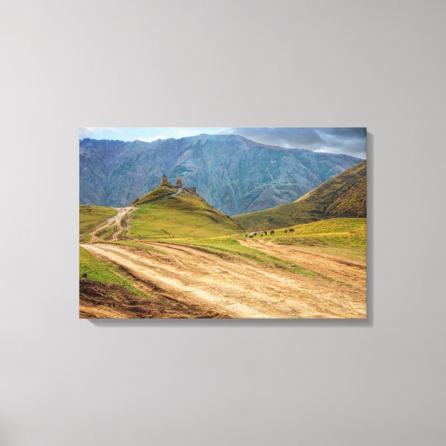 Holy Trinity church Stepantsminda Kazbegi Georgia Canvas Print (Front)