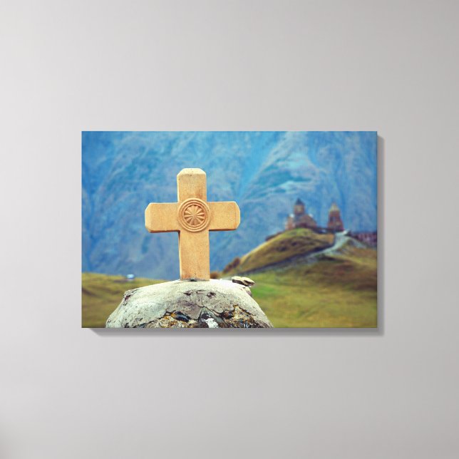 Holy Trinity church Stepantsminda Kazbegi Georgia Canvas Print (Front)