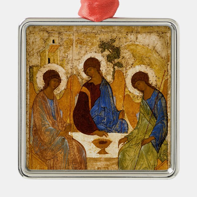 Holy Trinity Icon Rublev Byzantine Metal Tree Decoration (Front)