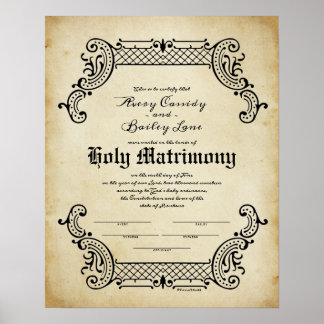 Holy Union Trellis Wedding Certificate Poster