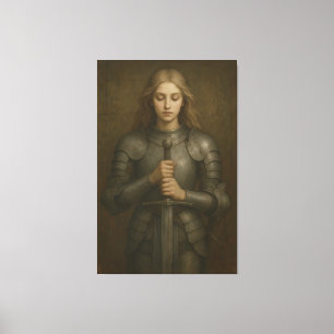 Holy Warrior Maiden – Sacred Silver Armor Guardian Canvas Print
