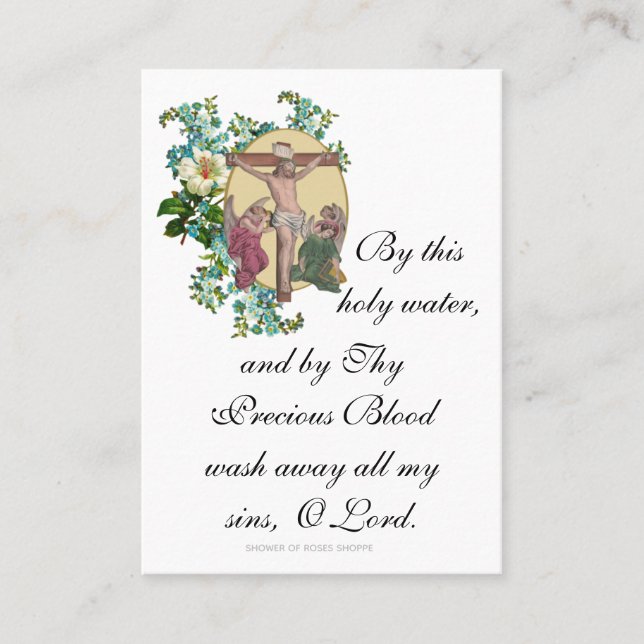 Holy Water Catholic Prayer Jesus with Angels Place Card (Front)