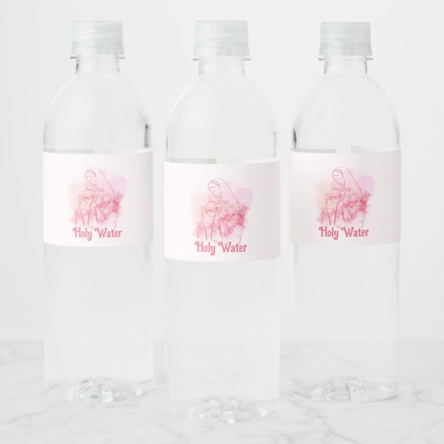 Holy Water Pink Floral Virgin Mary Jesus Custom Water Bottle Label (Bottles)