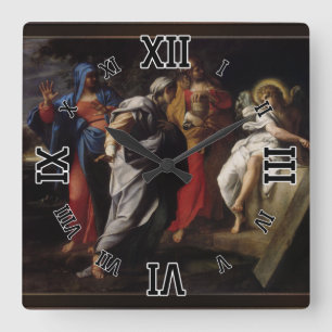 Holy Women at Christ's Tomb by Annibale Carracci Square Wall Clock