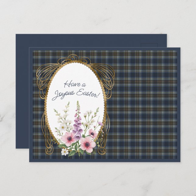 Holyrood Original Scottish Tartan Easter Floral Holiday Postcard (Front/Back)