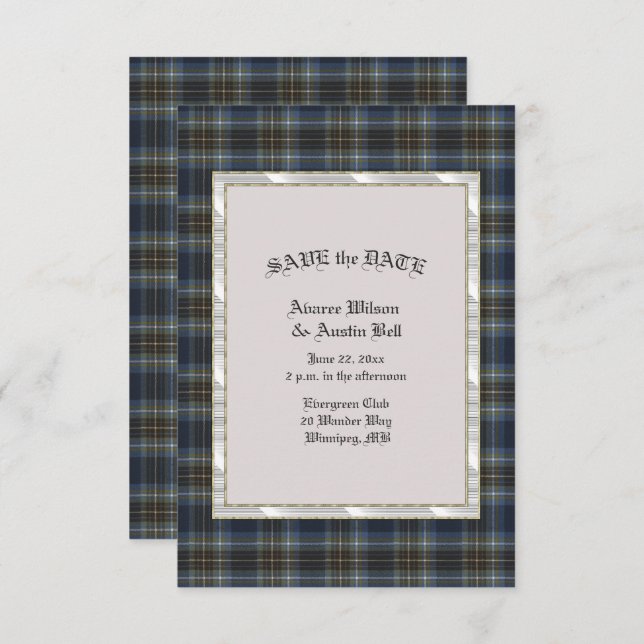 Holyrood Scottish Tartan with Pearl Frame  Save The Date (Front/Back)