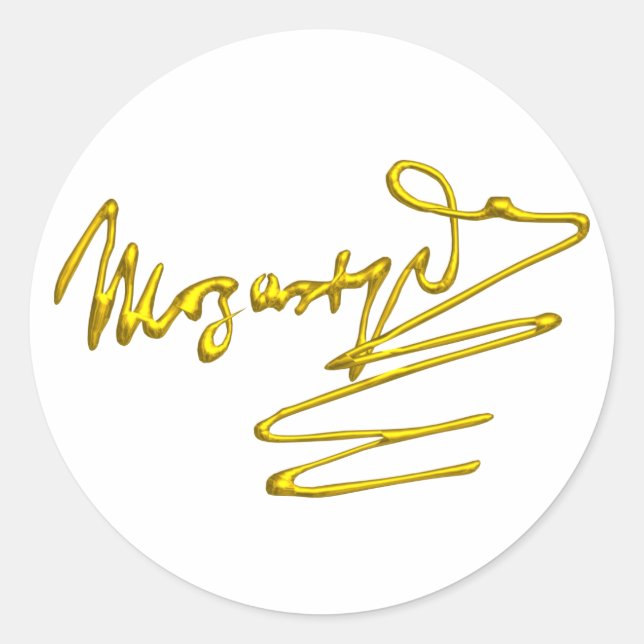 HOMAGE TO MOZART / 3D Gold Signature ,white Classic Round Sticker (Front)