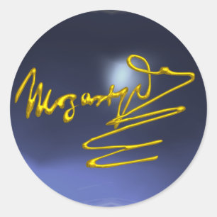 HOMAGE TO MOZART, blue  topaz Classic Round Sticker