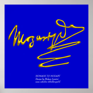 HOMAGE TO MOZART Gold Signature Of Composer Blue Poster