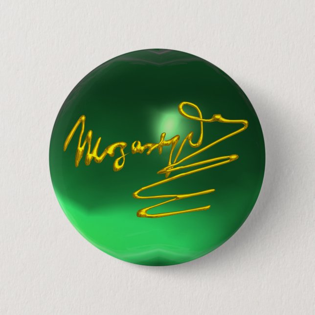 HOMAGE TO MOZART Gold Signature of Composer Green 6 Cm Round Badge (Front)