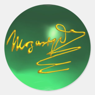 HOMAGE TO MOZART Gold Signature Of Composer Green Classic Round Sticker