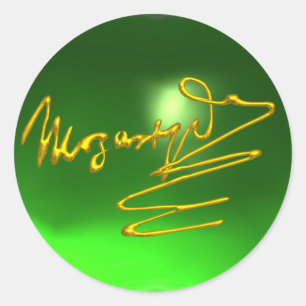 HOMAGE TO MOZART Gold Signature of Composer Green Classic Round Sticker