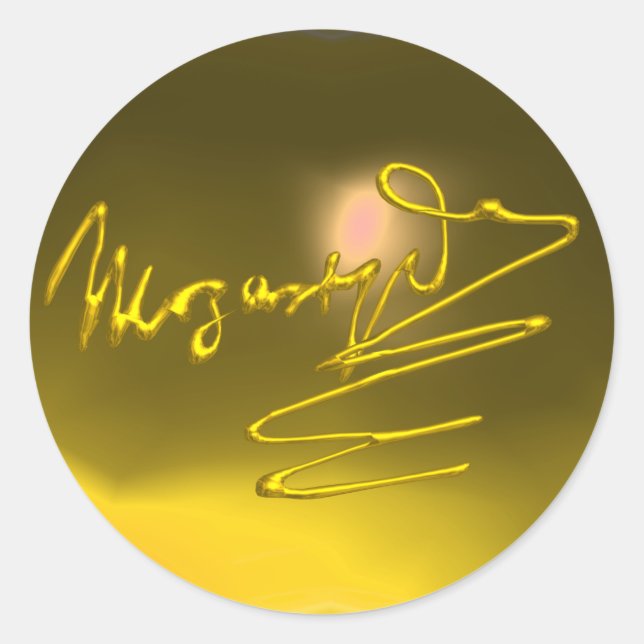 HOMAGE TO MOZART/ Gold Signature,yellow topaz Gem Classic Round Sticker (Front)
