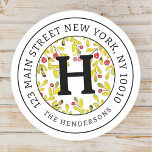 Home Address Chic Modern Christmas Family Monogram Classic Round Sticker<br><div class="desc">This simple and modern design is composed of serif typography.</div>