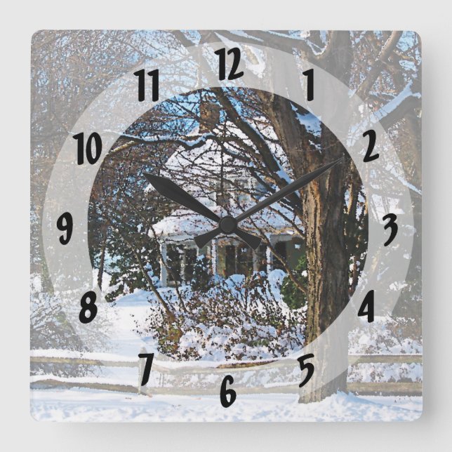 Home After the Snowstorm Square Wall Clock (Front)