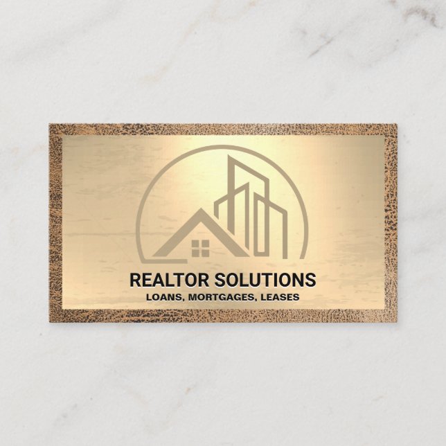 Home and Commercial Building Logo | Gold Leather Business Card (Front)