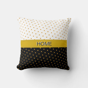 Home and Gold Polka Dots on Black & White Cushion