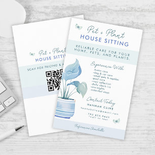 Home and Pet Sitting Cute Potted Plant QR Code Flyer
