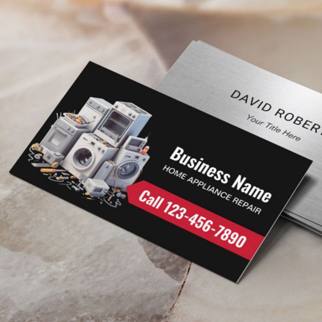 Home Appliance Repair Service Professional Black Business Card (Creator Uploaded)