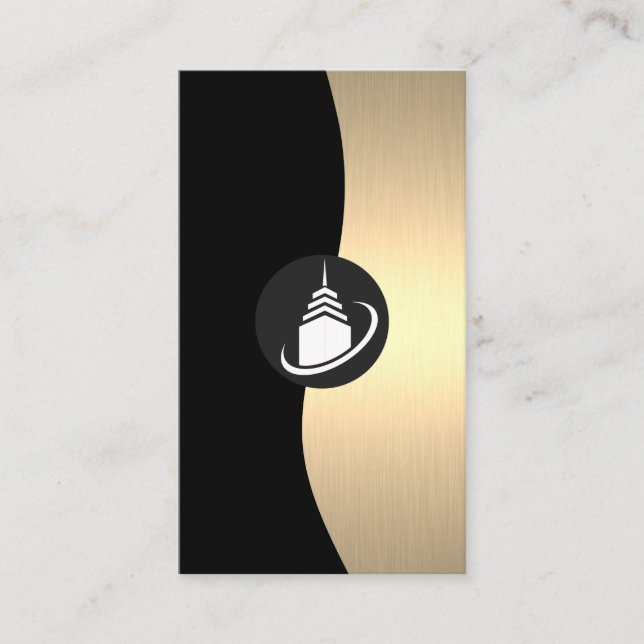 Home Architect Logo | Gold Luxe Monogram Business Card (Front)