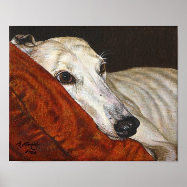 "Home At Last" greyhound dog art poster (Front)