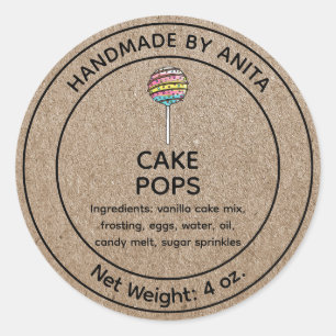 Home Baked Cake Pop Label Kraft