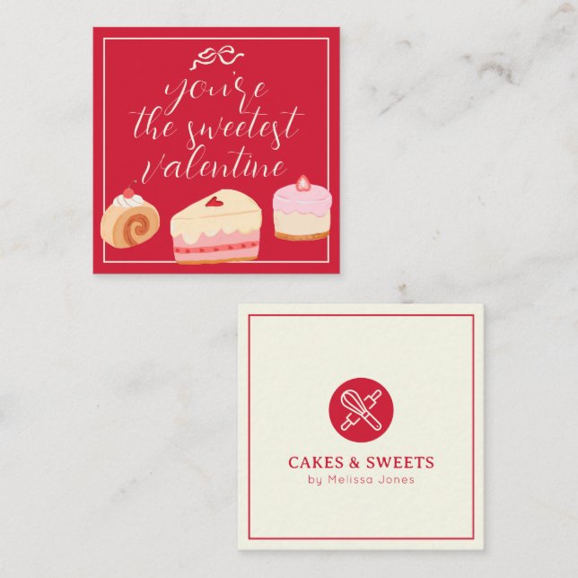 Home Bakery Pastry Cakes Sweetest Valentine Logo Card (Front/Back)