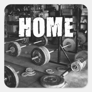 HOME (Barbells) - Workout Motivational Square Sticker