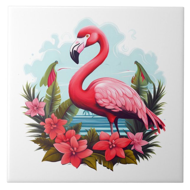 home beach pink flamingo lovers crafting business  tile (Front)