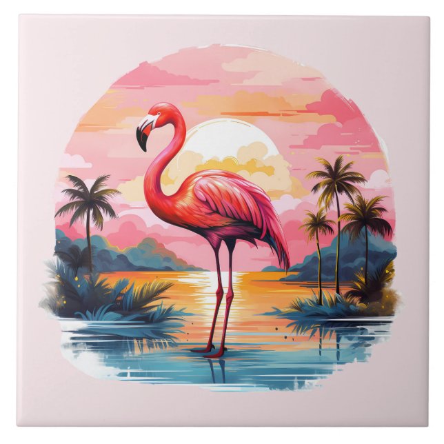 home beach pink flamingo lovers crafting business  tile (Front)
