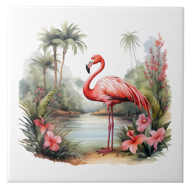 home beach pink flamingo lovers crafting business  tile (Front)